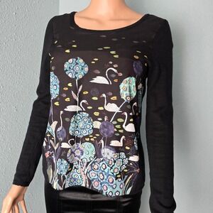Anthropologie Michelle Morin Knitted & Knotted Swan Tableau Pullover XS
